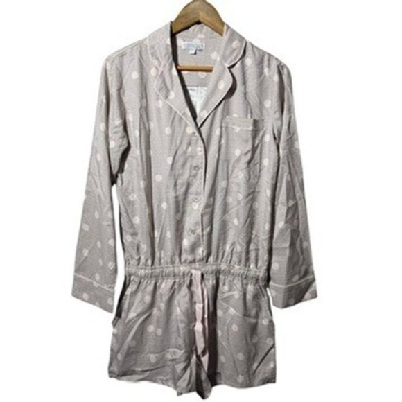 PJ Salvage Other - PJ Salvage Satin‎ Dot Romper Pajamas Long Sleeve Lounge Sleepwear Small NWOT